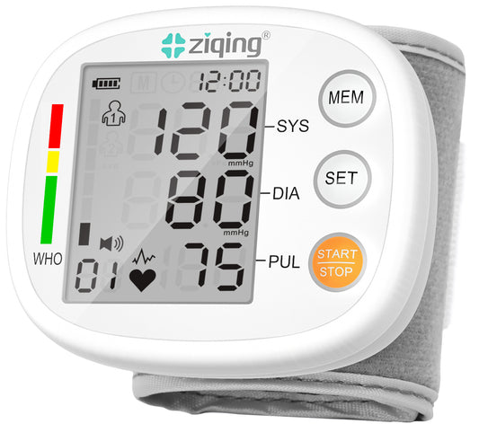 ZIQING Monitor de presión arterial de muñeca Máquina de presión arterial recargable con 2x99 juegos de memoria Transmisión de voz LCD grande para uso doméstico Máquina BP, circunferencia de muñeca de 5 ~ 7,7 pulgadas, negro 