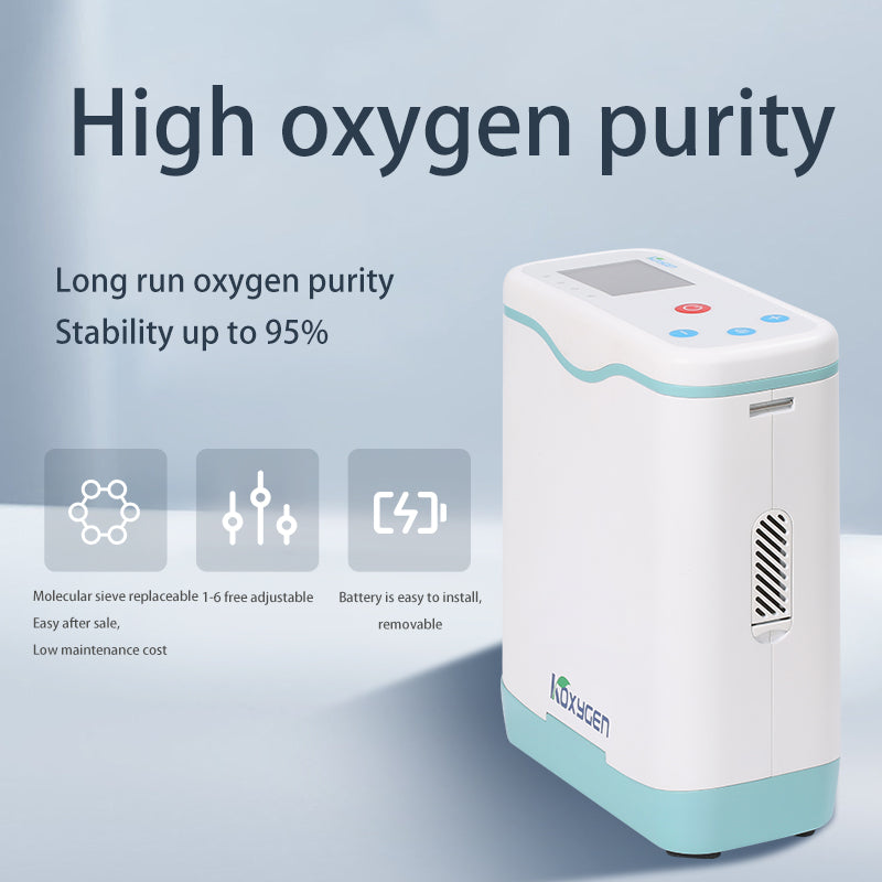 Pulse Input Portable Rechargeable Oxygen Concentrator 93%±3 Oxygen Purity Adjustable 1-6L Machine