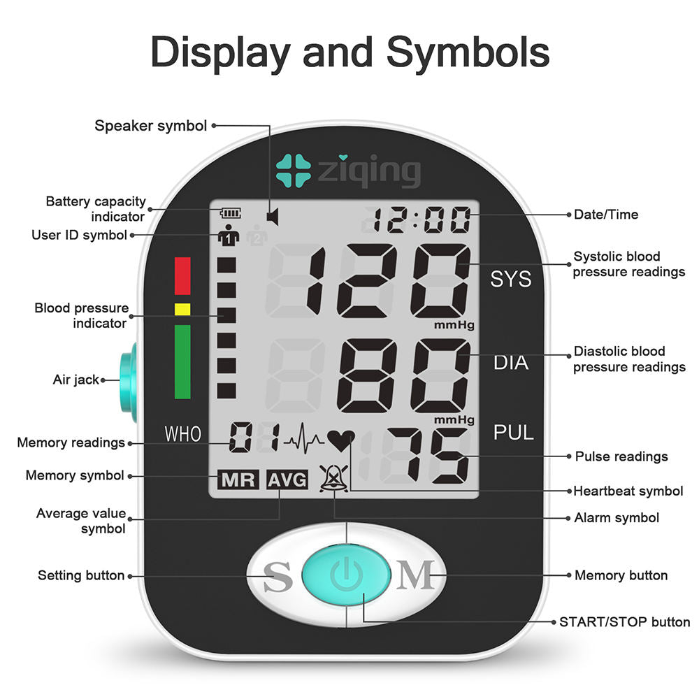 digital upper arm blood pressure monitor sphygmomanometer heart rate pulse monitor household