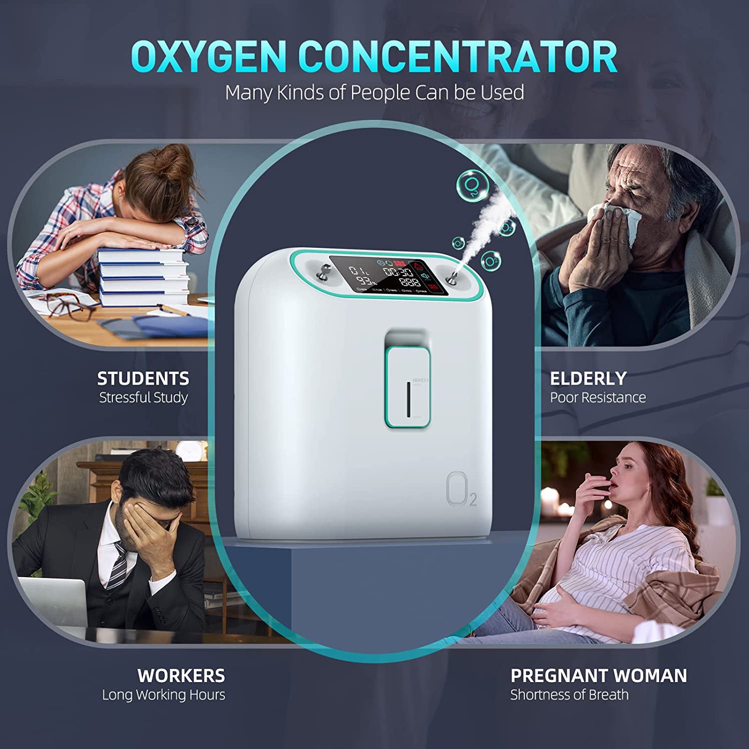 ziqing ZY-01 Oxygen Concentrator With Atomization Adjustable 1L-8L 93% ...