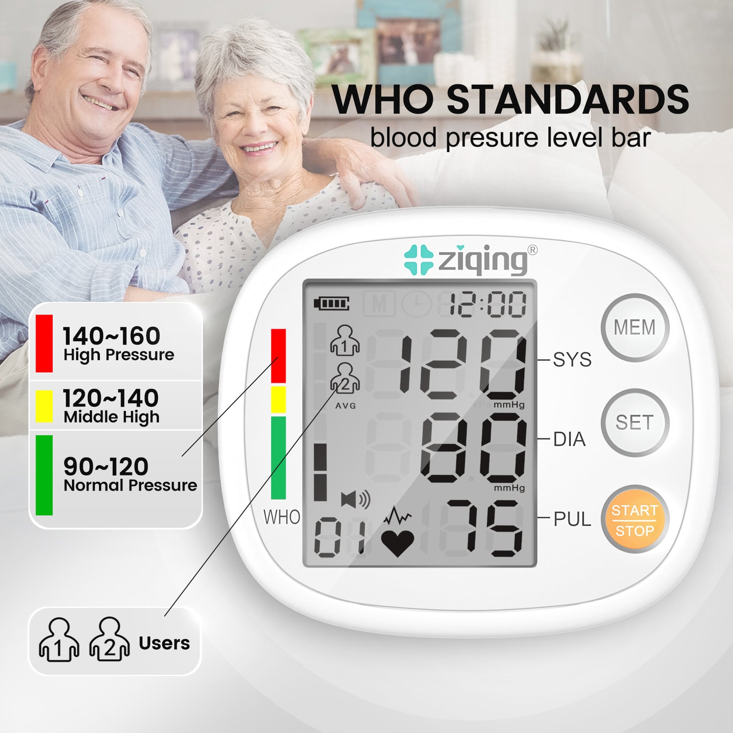 ZIQING Wrist Blood Pressure Monitor Rechargeable Blood Pressure Machine with 2x99 Sets of Memory Large LCD Voice Broadcast for Home Use BP Machine, 5~7.7in Wrist Circumference, Black