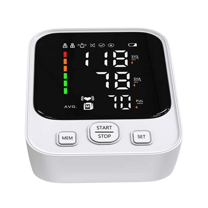 Tensiómetro digital para la parte superior del brazo, pantalla grande, tonómetro LED, esfigmomanómetro, Monitor de ritmo cardíaco, transmisión de voz en inglés 