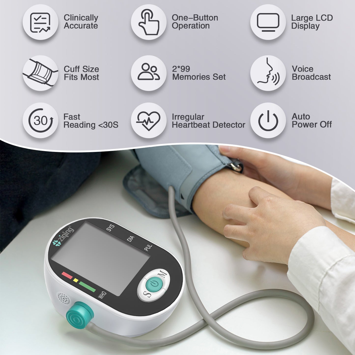 Monitor de presión arterial digital para la parte superior del brazo, esfigmomanómetro, monitor de pulso y frecuencia cardíaca para el hogar 