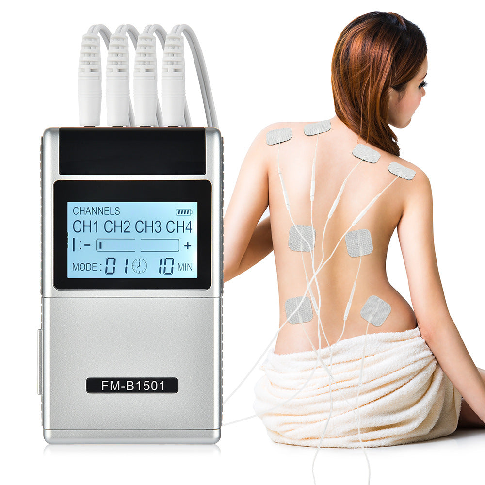 Almohadillas de electrodos de 15 modos, estimulador muscular para alivio del cuello y espalda, máquina de Terapia digital, masaje con acupuntura, unidad EMS TENS 