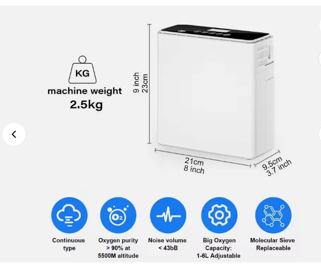 Adjustable 1-6L Flow High Concentration Rechargeable Portable Oxygen Concentrator For Home Travel Use Household Medical Device