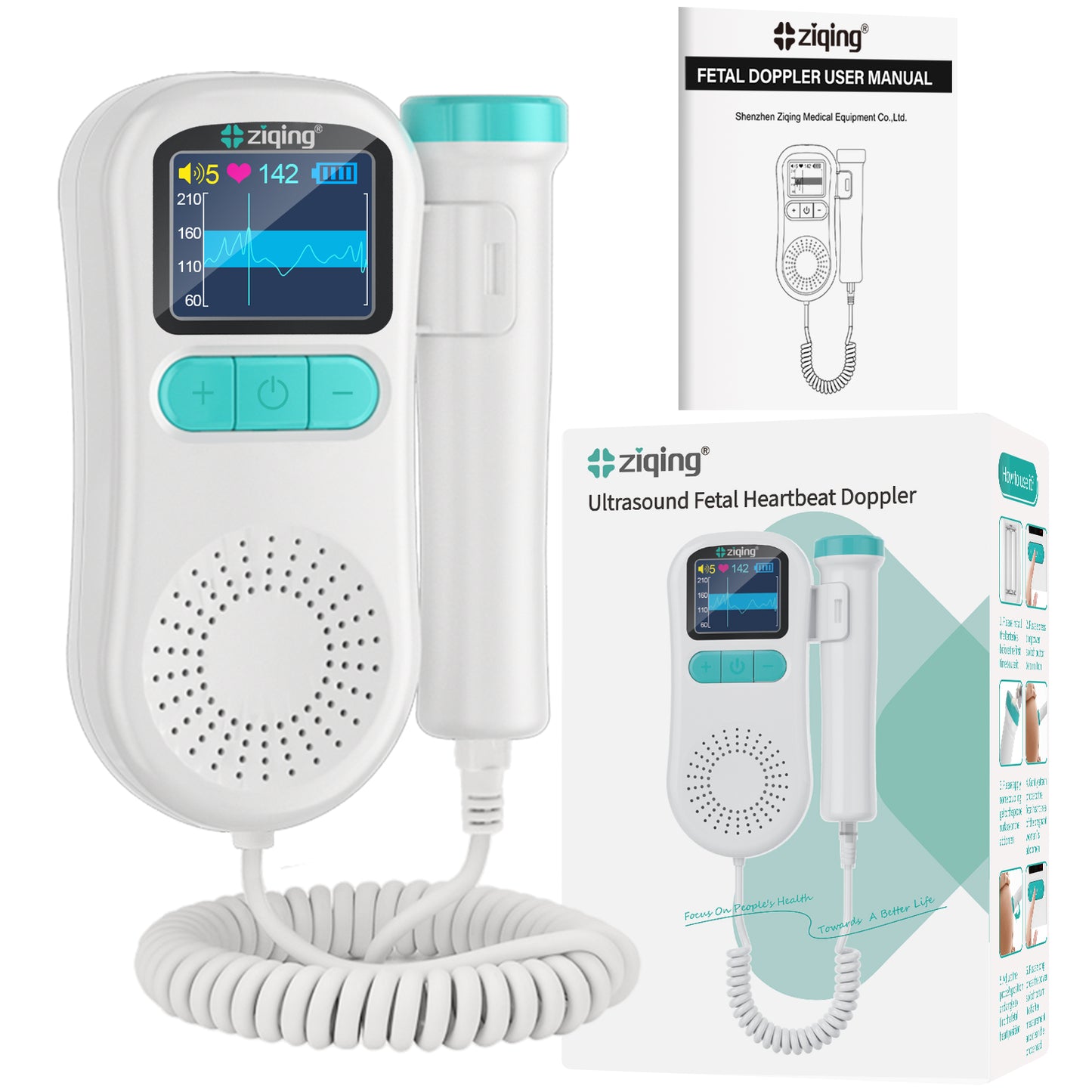 Ziqing bebé frecuencia cardíaca embarazo latido máquina ultrasonido fetal Doppler Monitor