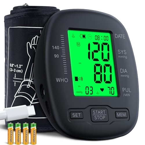 Blood Pressure Monitor, Blood Pressure Cuff 22-42cm - 2 * 99 Sets of Memory, 4*AAA Battery Included, White/Black